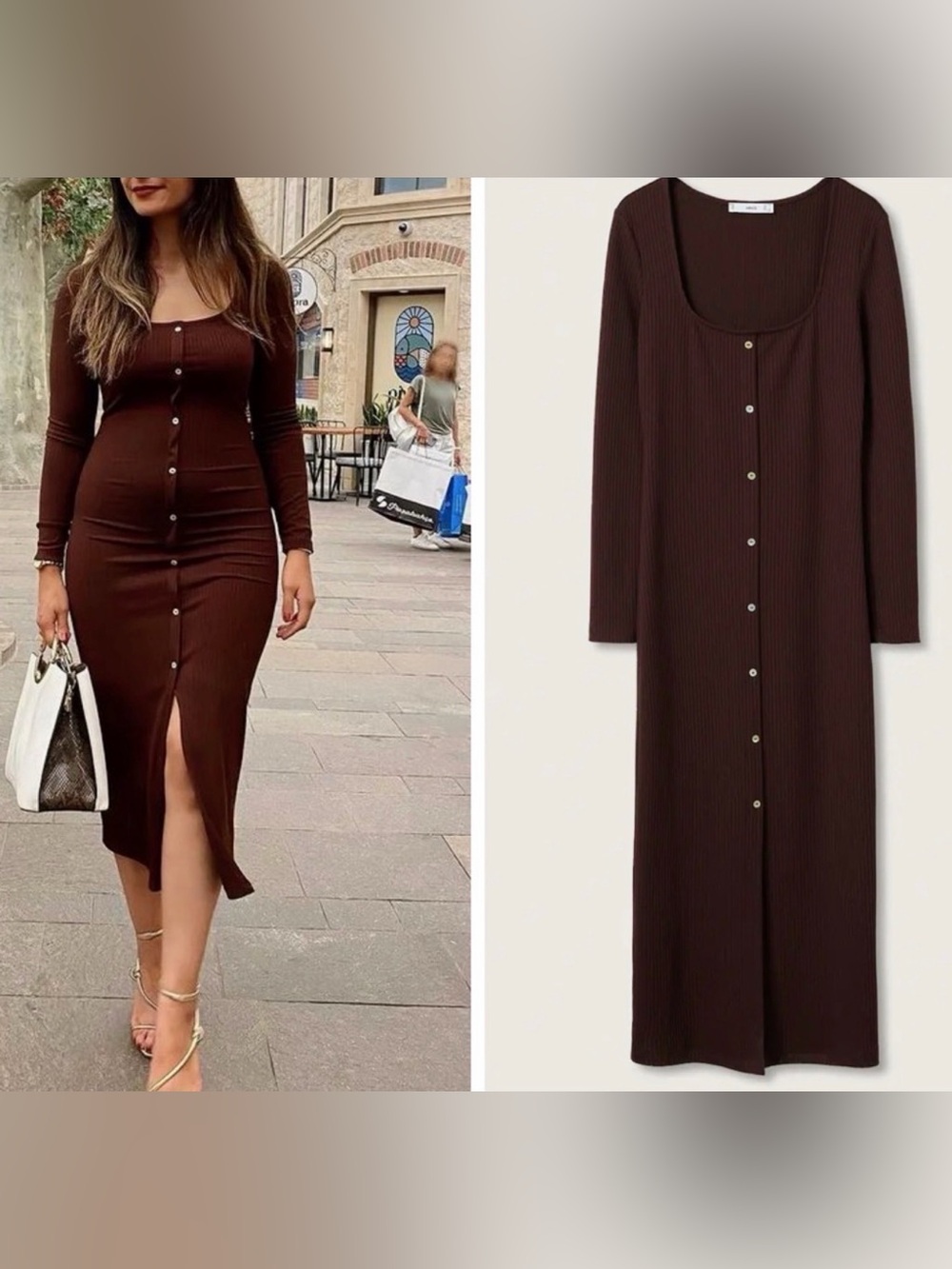 MANGO ribbed knit buttoned dress blogger favorite zara competitor brand